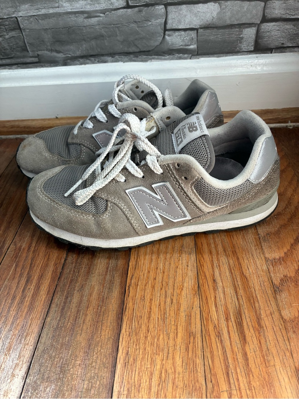 New Balance Kids Gray Suede & Mesh Sneakers